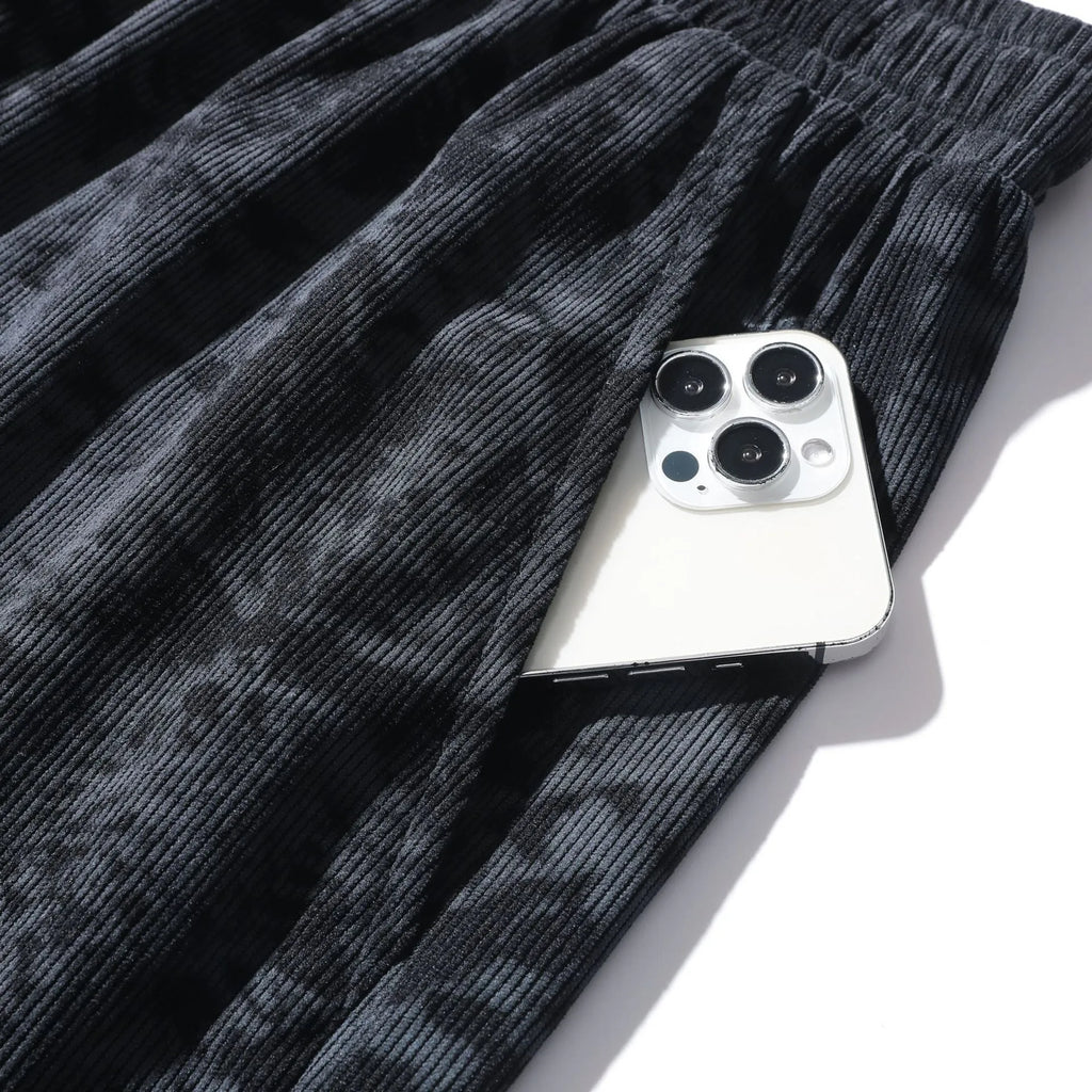 Men's high waist camouflage corduroy athletic shorts in white gray and black colors with straight fit design