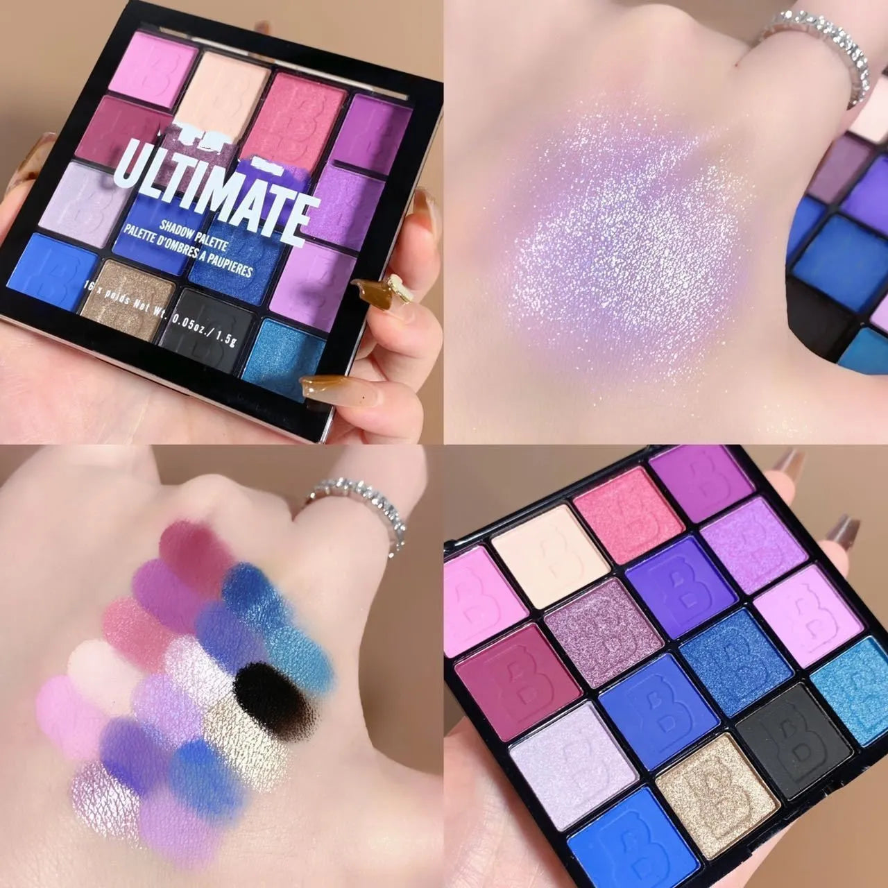 Matte pearlescent 16-colour stage eye shadow plate in Flower Fairy theme with shades arranged in a compact tray