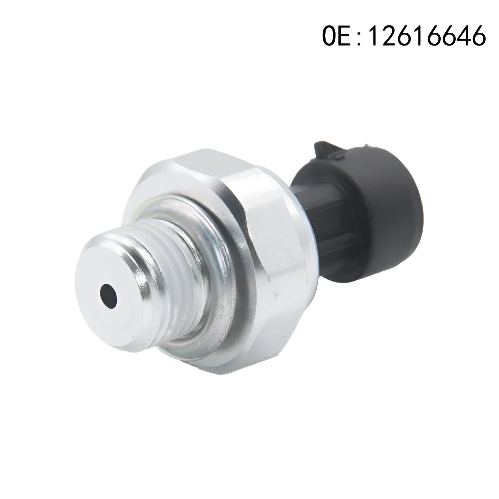 Silver metal General Motors fuel pressure sensor with part numbers 12616646 and 12677836.