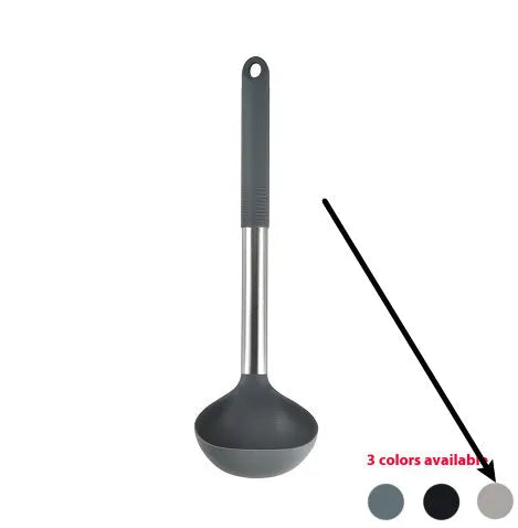 12-piece silicone kitchen utensil set with rotating storage bucket in black, dark gray or khaki