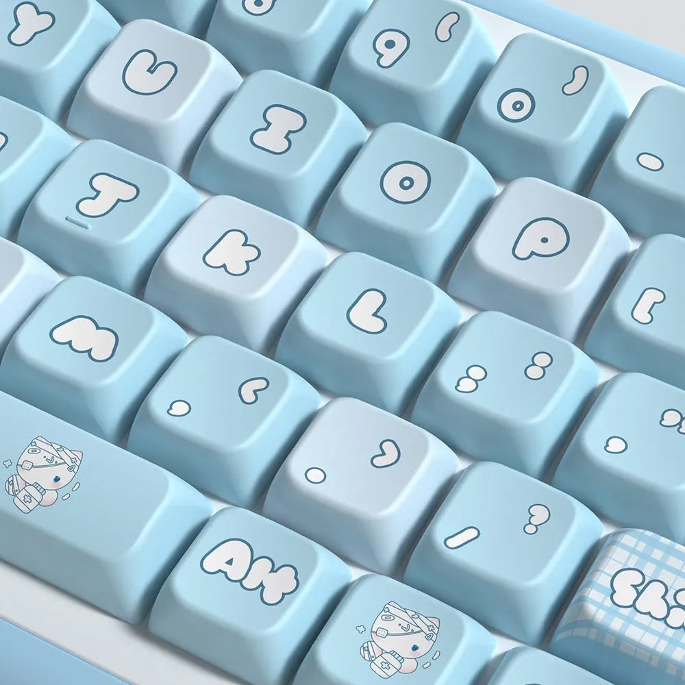 Custom watercolour kitten design mechanical keyboard keycap set on a white background