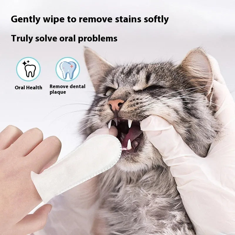50-piece pack of pet teeth cleaning finger stalls made from non-woven fabric for dogs and cats