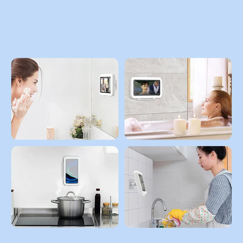 Waterproof shower phone box with sensitive touch screen and anti-fog window in black plastic
