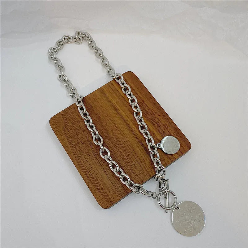 Full body titanium steel round pendant necklace on a box chain with baking varnish finish, adjustable 21cm to 50cm