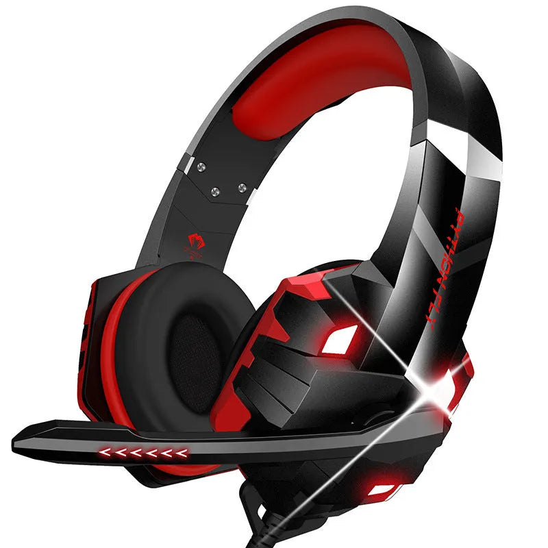 Wired gaming headset with microphone and coloured breathing light, shown in blue.