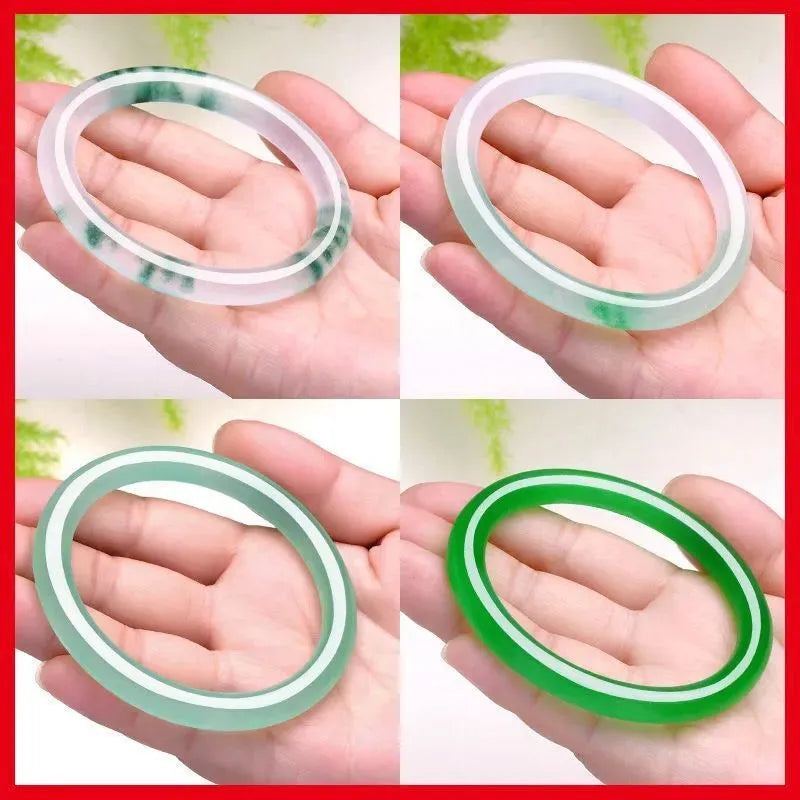 Women's jade bracelet with floating flower design in ice-like emerald appearance