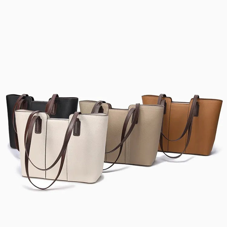 Women's genuine leather commuter shoulder bag in khaki colour with sandwich pocket and internal organisation