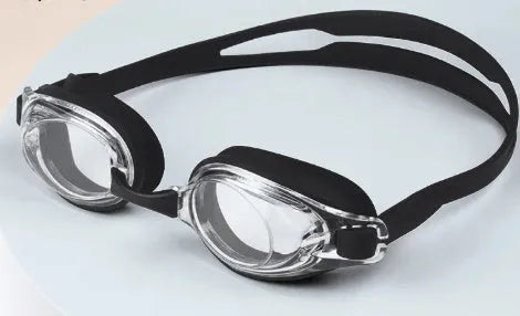 Black adult myopia swimming goggles with adjustable strap and case for 200-600 degree prescription