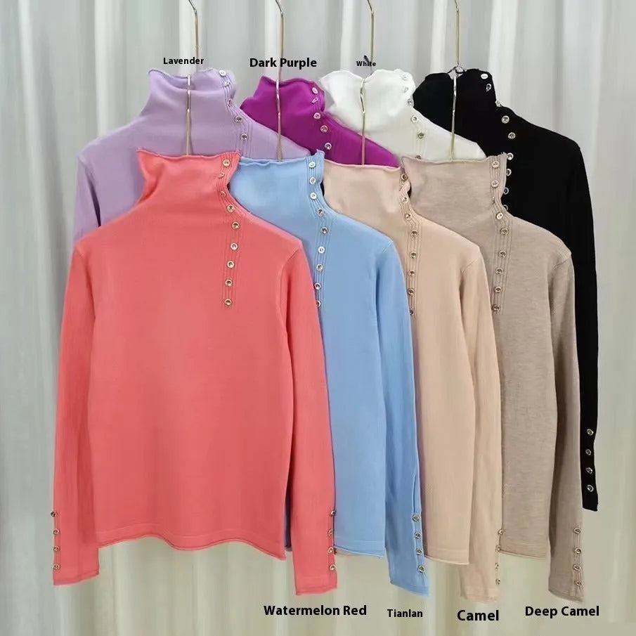 Short length slim fit knit bottoming shirt in core-spun yarn fabric showing 3D pattern details