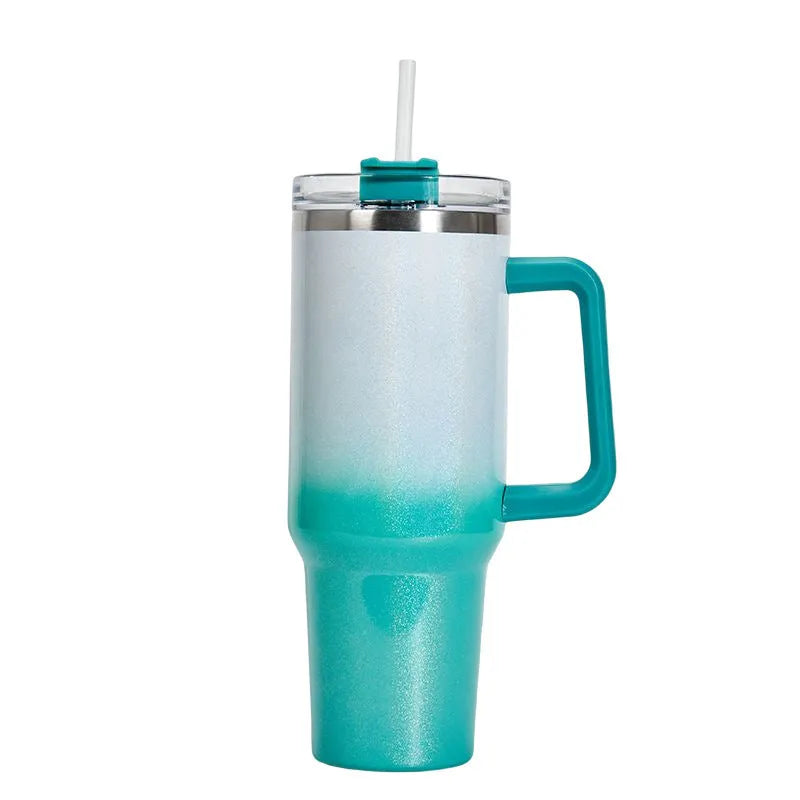 Large stainless steel vacuum insulation cup in rainbow gradient colour with 27.5cm height