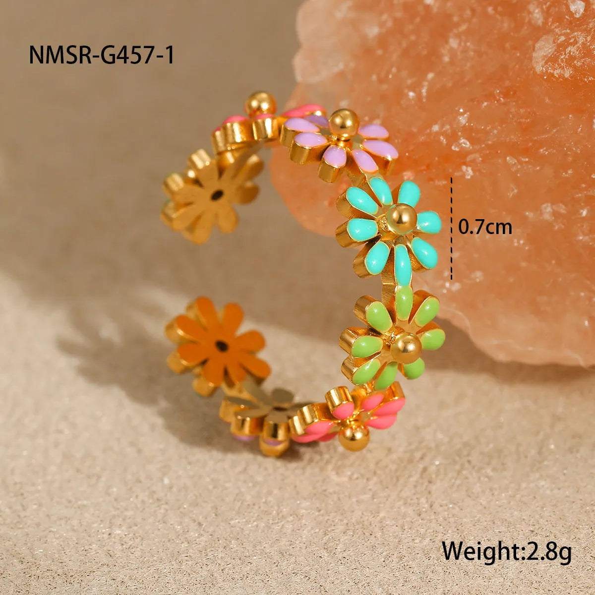 Stainless steel bracelet with oil dripping colour finish in flower and geometric shape, electroplated