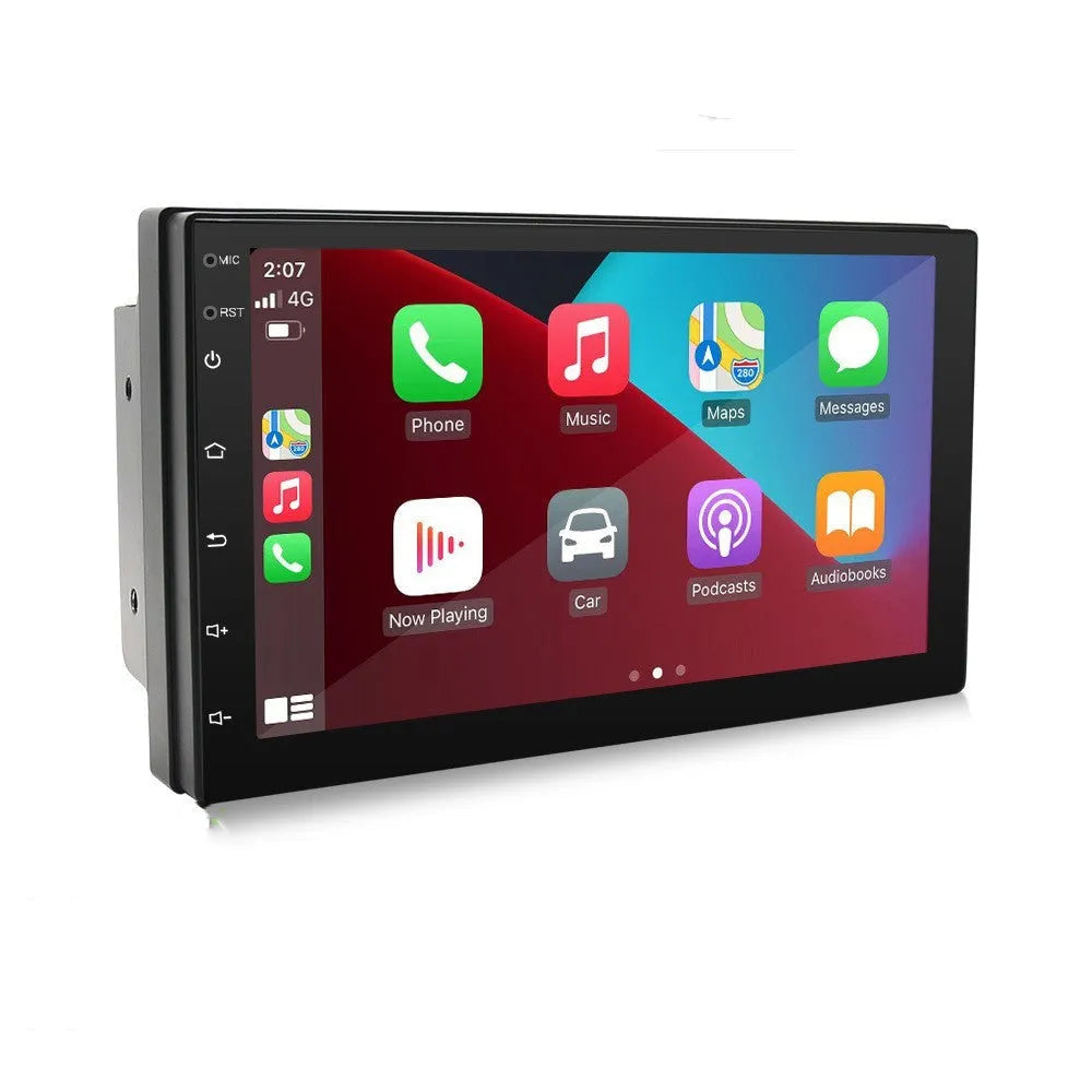 Black universal CarPlay MP5 navigation radio with 7-inch screen for manual transmission vehicles
