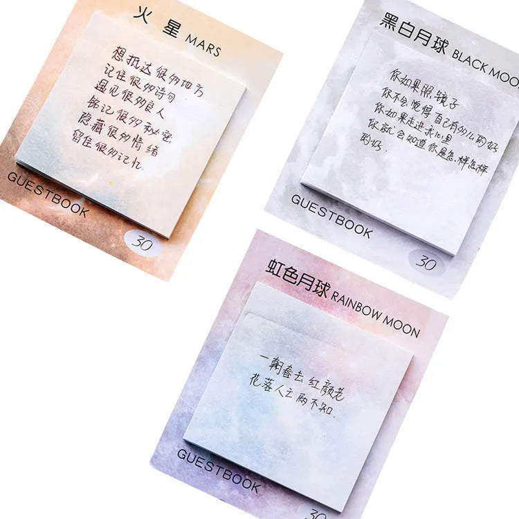 Square sticky notes pad with oil painting planet designs measuring 7.3cm x 7.3cm