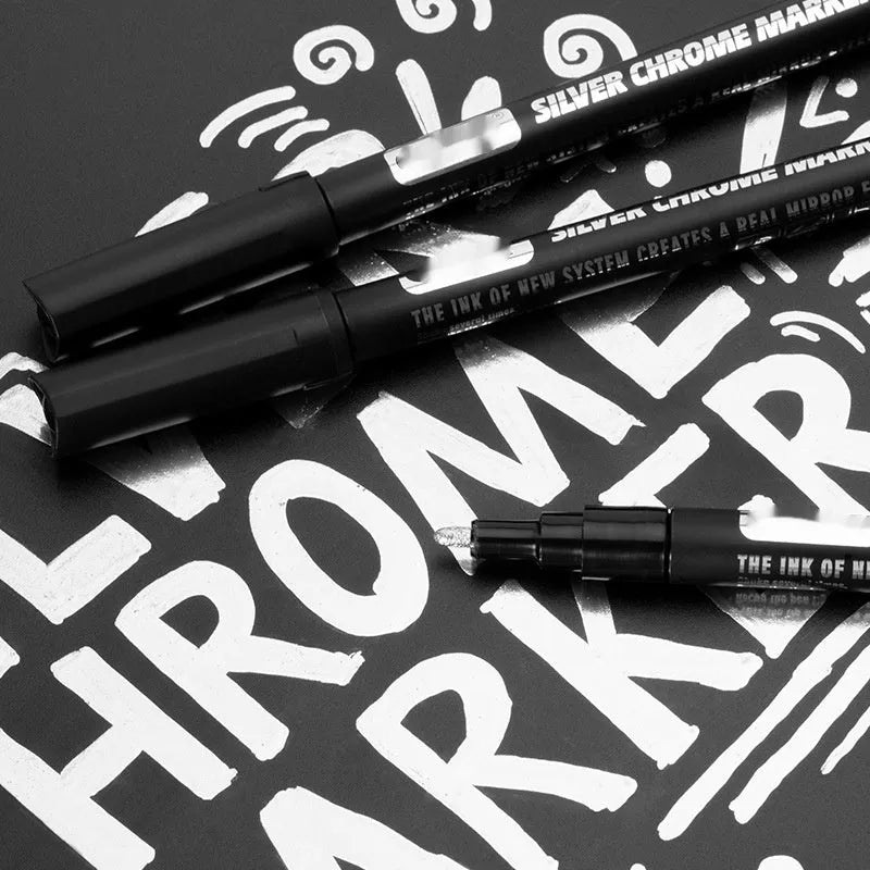 Waterproof mirror marker pen with choice of 1mm or 2mm nib on a plastic body.