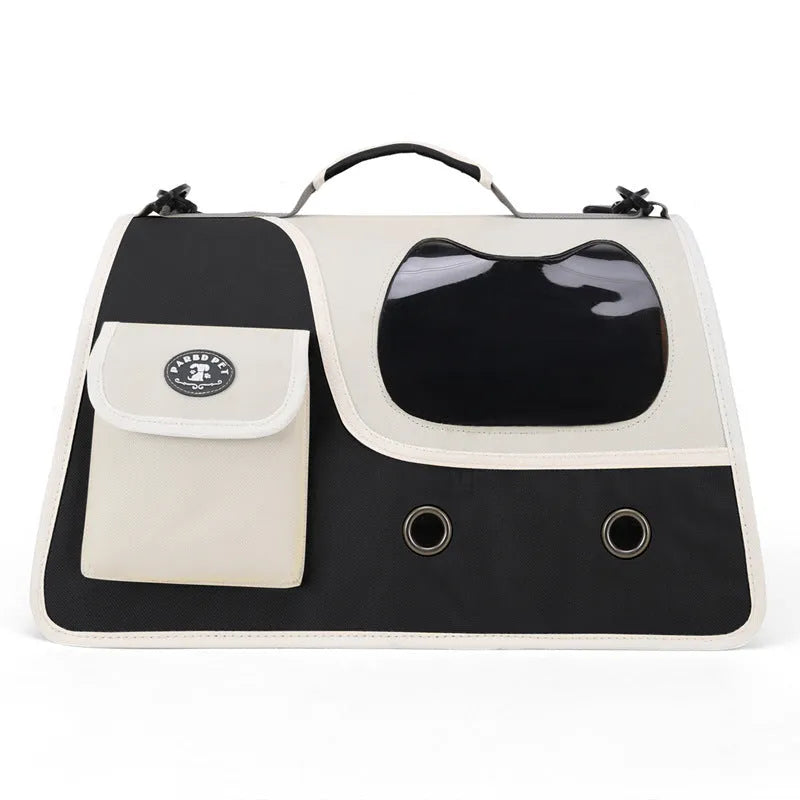 Convenient outing pet backpack in Oxford cloth with crossbody strap, available in yellow green and black, large capacity for cats and small dogs