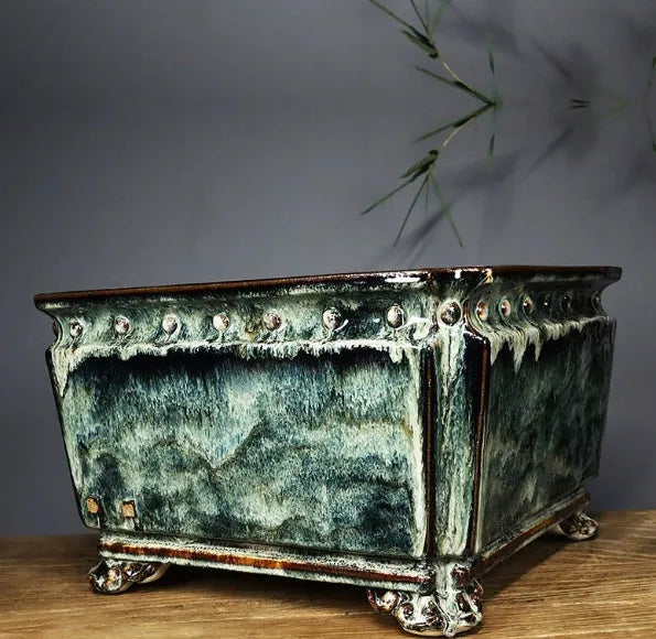 Large handmade ceramic flower pot with crackle glaze surface in white colour option for indoor plant display