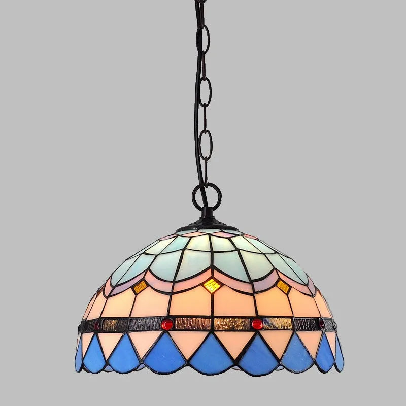 European Baroque retro chandelier in coloured glaze with abstract design and hanging ornaments