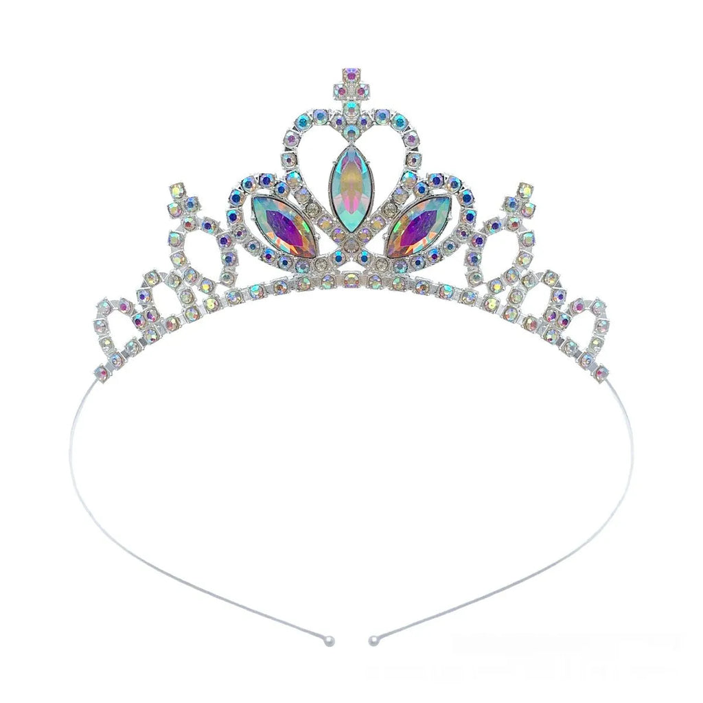 Gold and silver alloy princess crown headdress with electroplated gemstone colour finishes for birthday parties