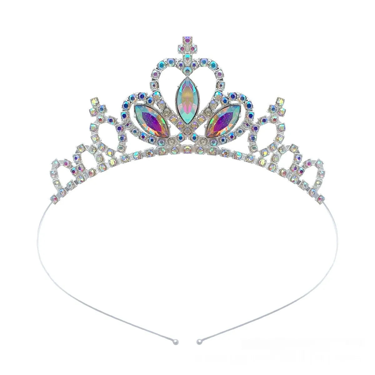 Gold and silver alloy princess crown headdress with electroplated gemstone colour finishes for birthday parties