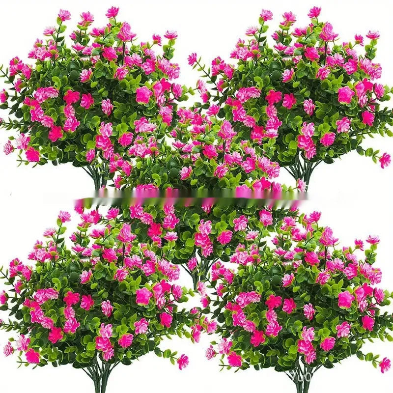 Plastic artificial eucalyptus camellia bouquet in mixed colours for wedding decor and photography props
