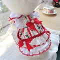 Rabbit skirt princess style polyester dress for small dogs on a size chart showing XS to XL measurements