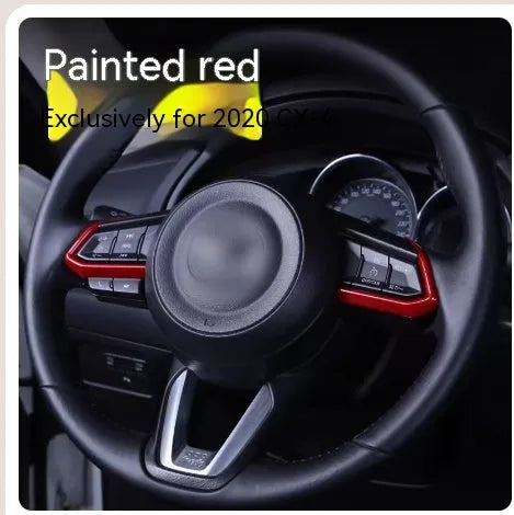 Aluminium alloy decorative stickers for car steering wheel buttons in brushed red, silver, and blue colours