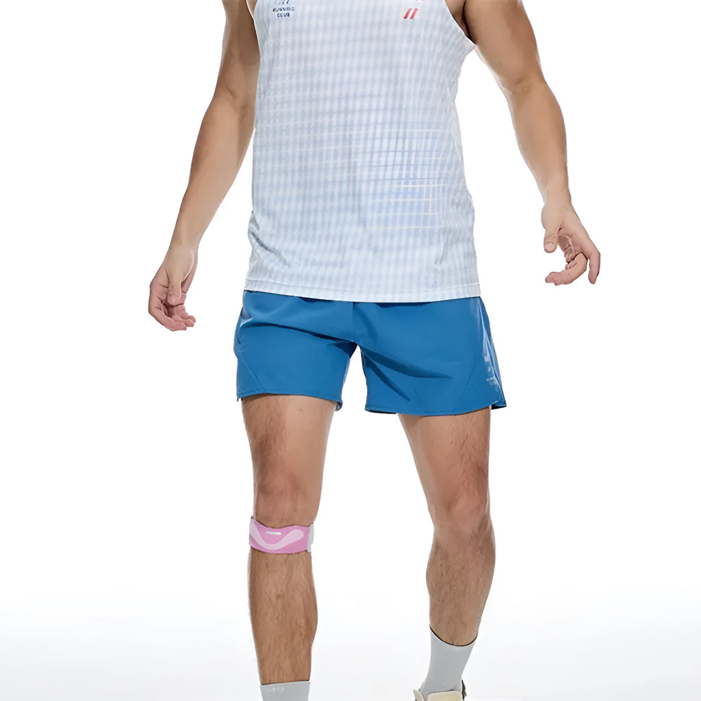 Four-point stretch running shorts in blue with laser punching stitching detail