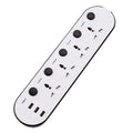 International power strip with UK, EU and US plugs, four sockets and USB charging ports