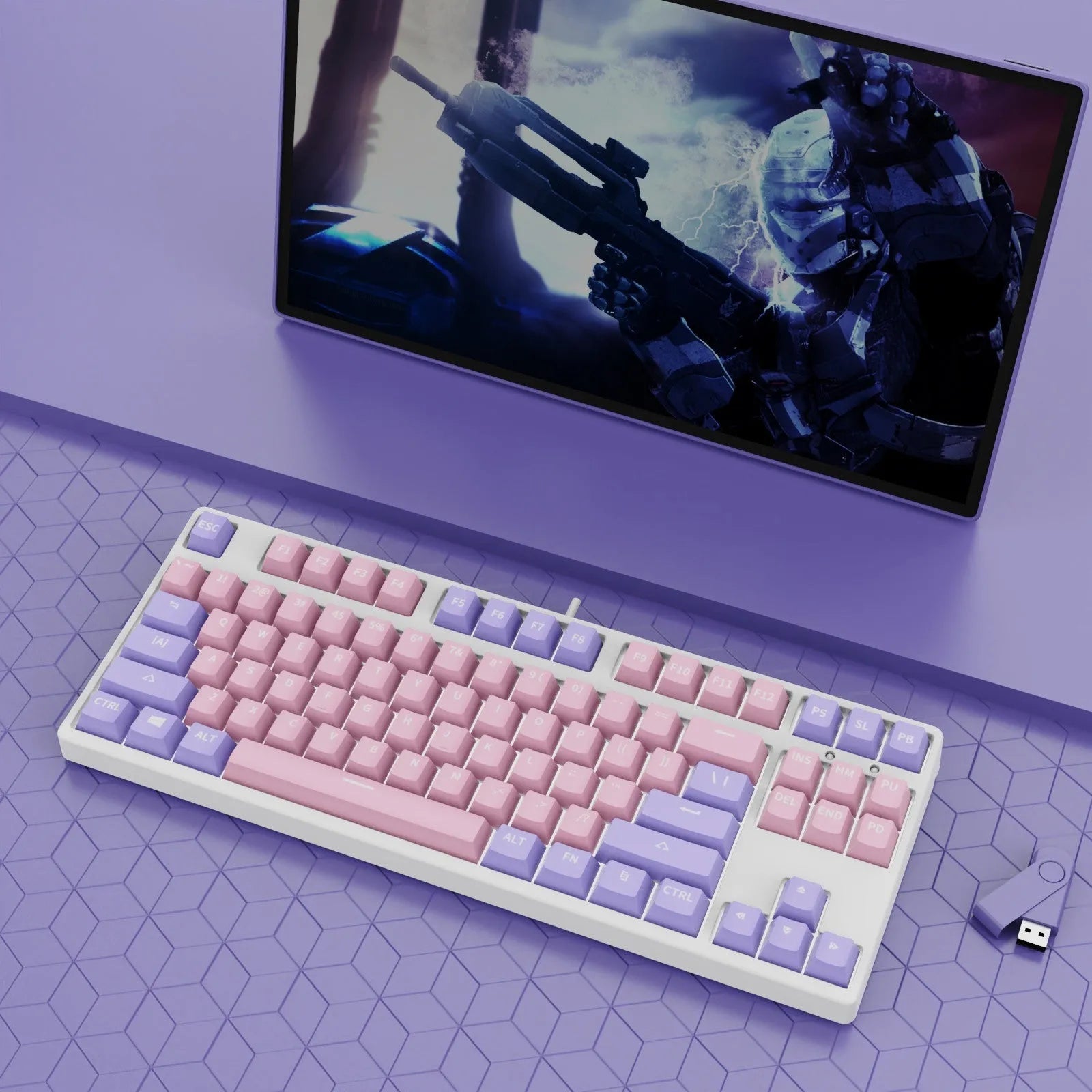 87-key mechanical gaming keyboard with colourful keycaps and metal chassis