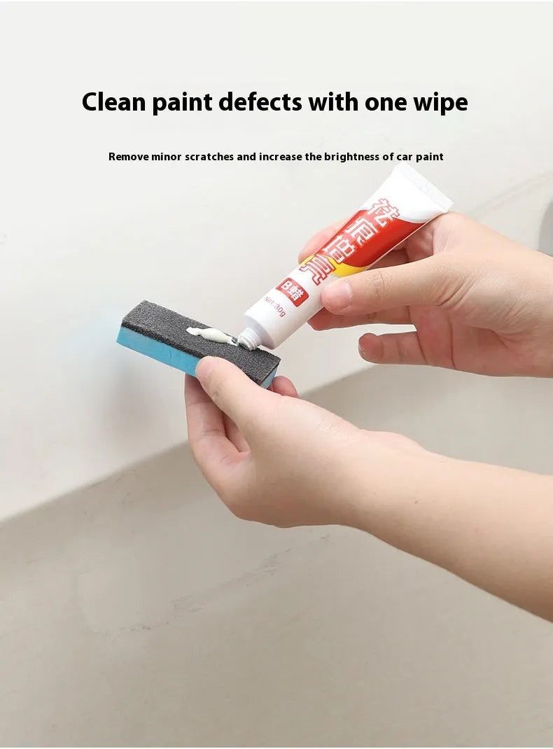 Car repair wax kit showing A wax, B wax, and a frosted sponge mop for scratch removal and polishing.