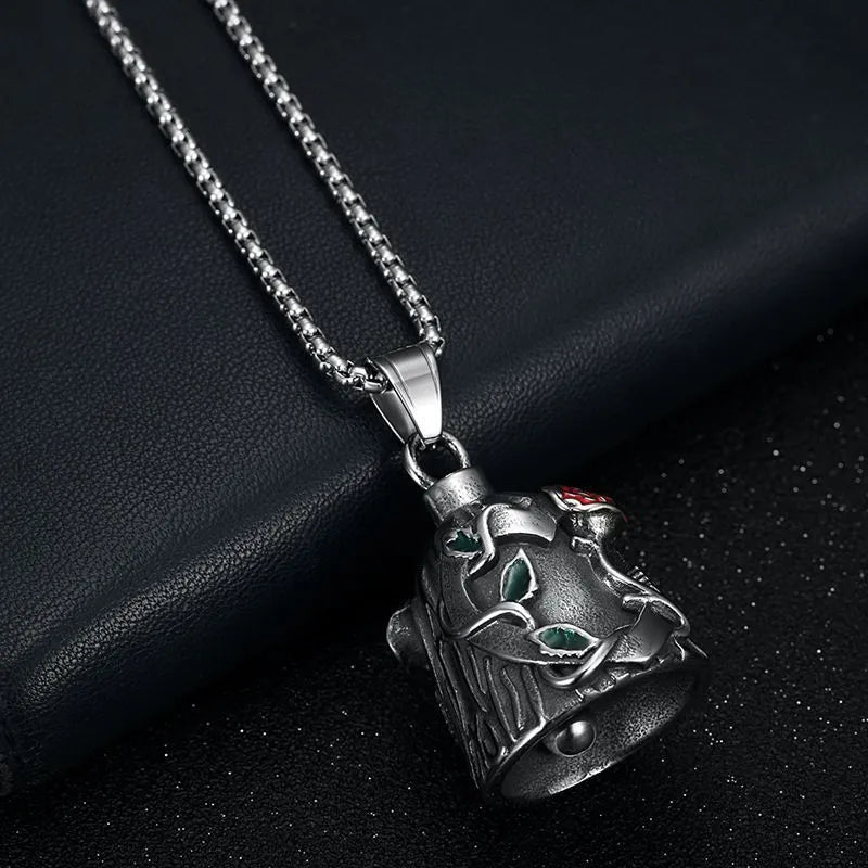 Titanium steel vintage motorcycle lucky bell with double-sided epoxy rose design and polished geometric shape