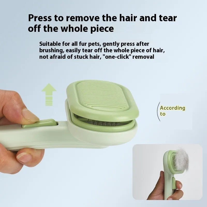 Large cat hair comb with stainless steel teeth and ABS plastic handle in light grey colour