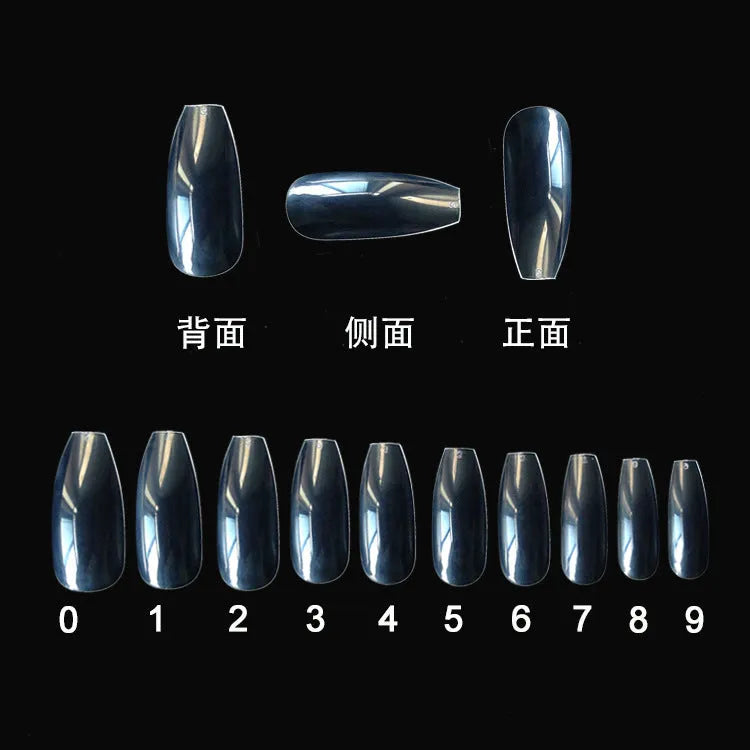 500-piece set of clear and natural coloured ABS false nails in 10 different sizes