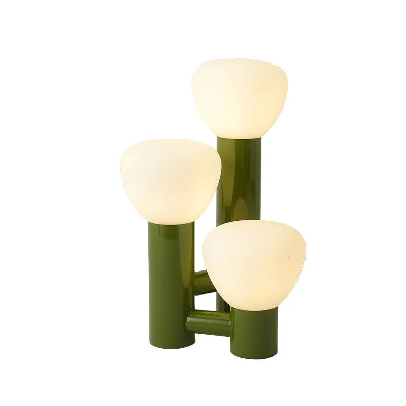 Creative bud mushroom table lamp with wrought iron glass shell and three-color dimming function for bedside use