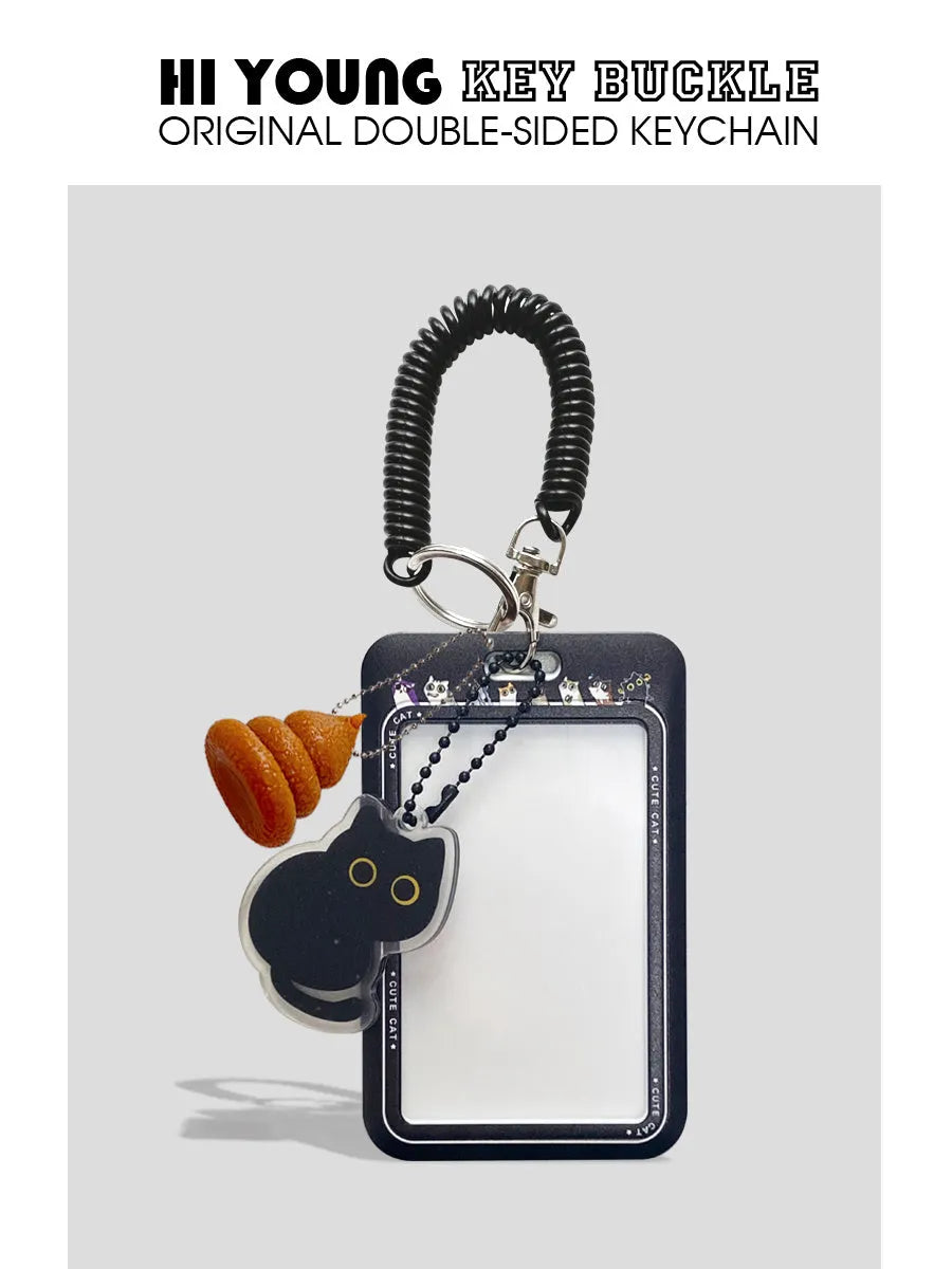 Little black cat cartoon design plastic card holder with ferrule pendant attachment