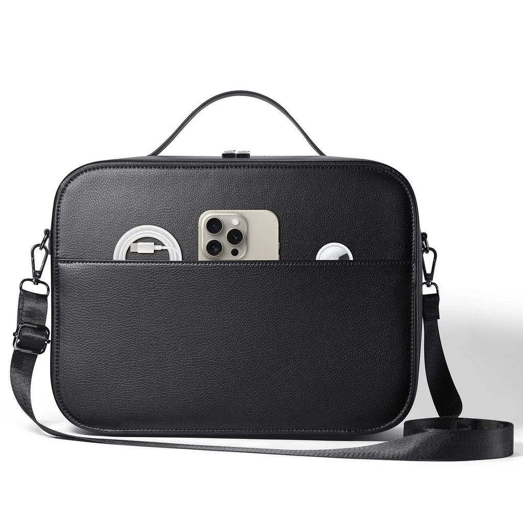 Black superfiber storage box for Apple Vision Pro MR glasses, showing internal dimensions.