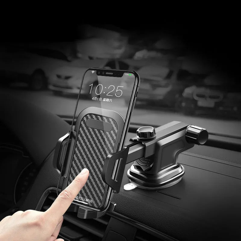 Black ABS and EVA car phone holder designed for smartphones between 4.0 and 7.0 inches.