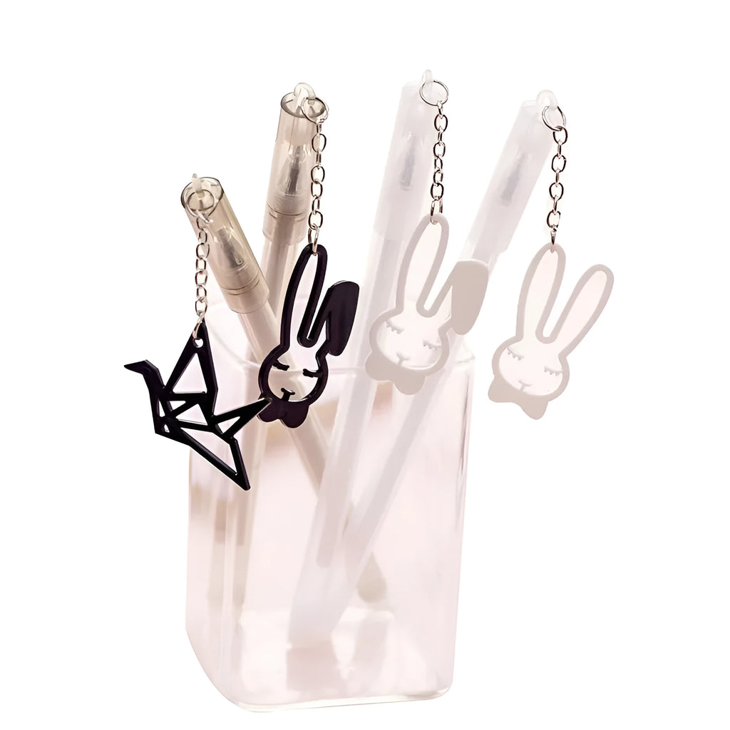 Paper crane rabbit pendant gel pen with 0.38mm tip measuring 17cm in black or white designs