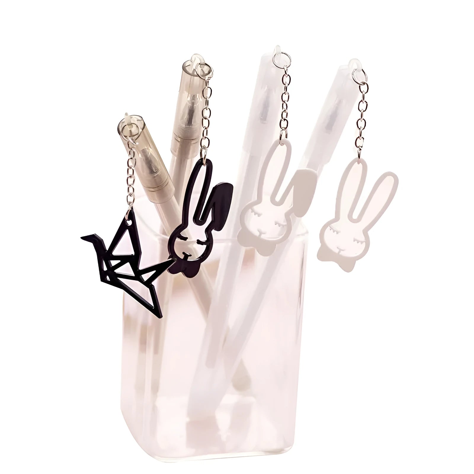 Paper crane rabbit pendant gel pen with 0.38mm tip measuring 17cm in black or white designs