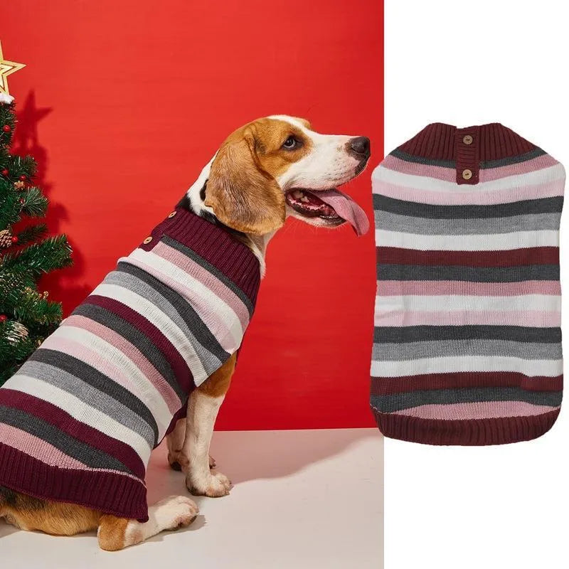 Grey acrylic dog sweater with horizontal blue zipper and button pocket for small medium dogs