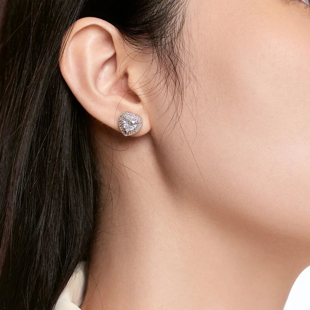 925 silver heart shaped earrings with colourful zircon stones 11.5x11mm stud style