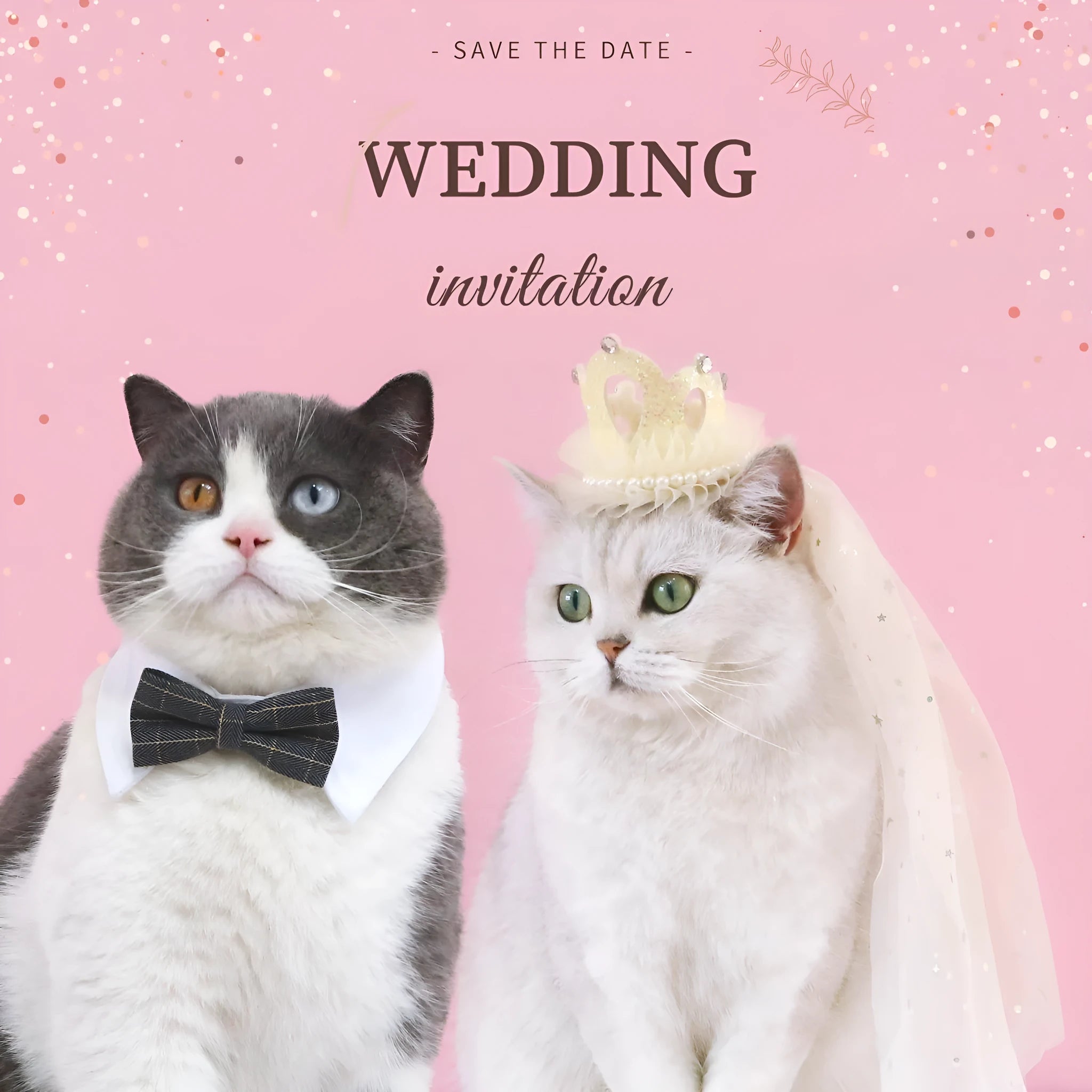 Cat wearing a princess crown headdress with a beige veil, pet wedding accessory