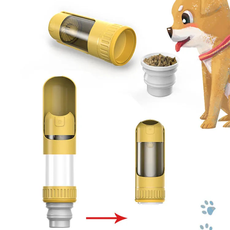 Portable dog water bottle with built-in bowl for travel and walks