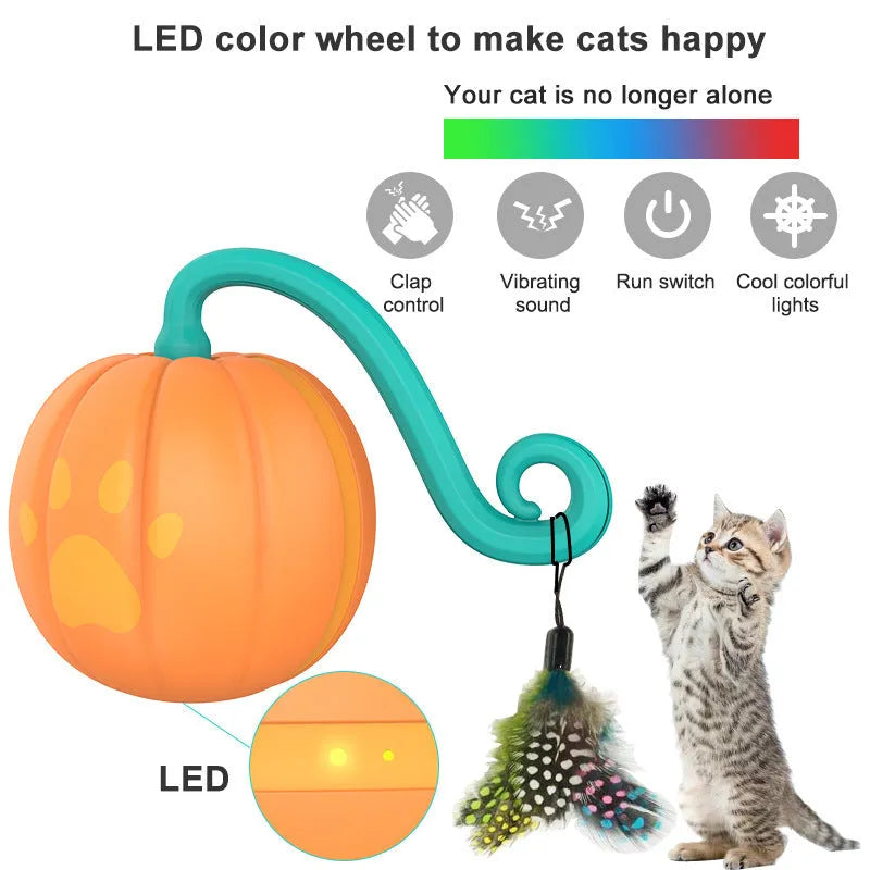 Electric glowing cat toy ball with automatic movement in watermelon or pumpkin design