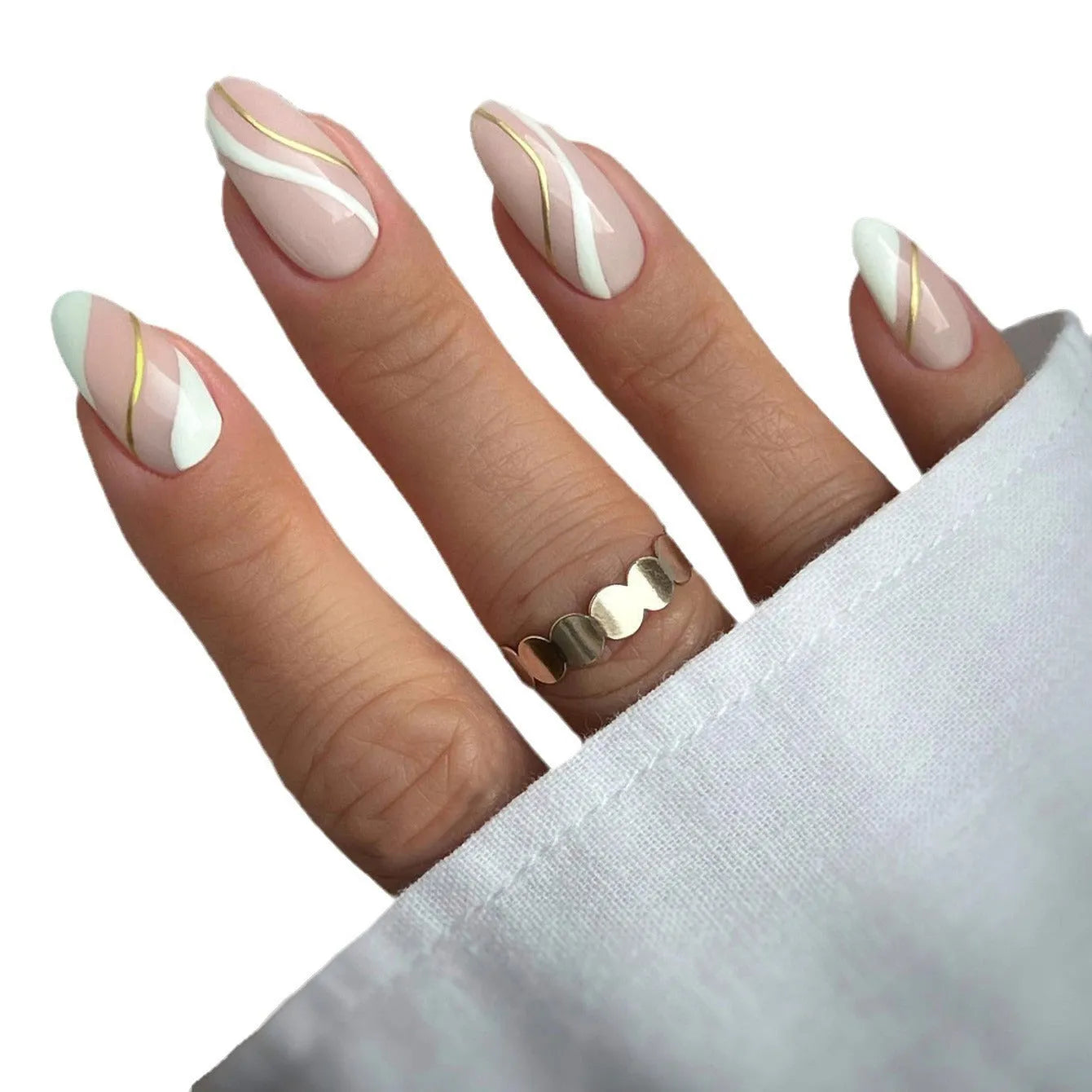 Golden Lines plaid pattern wearable nail stickers in JF0518 jelly glue colour with medium drop shape