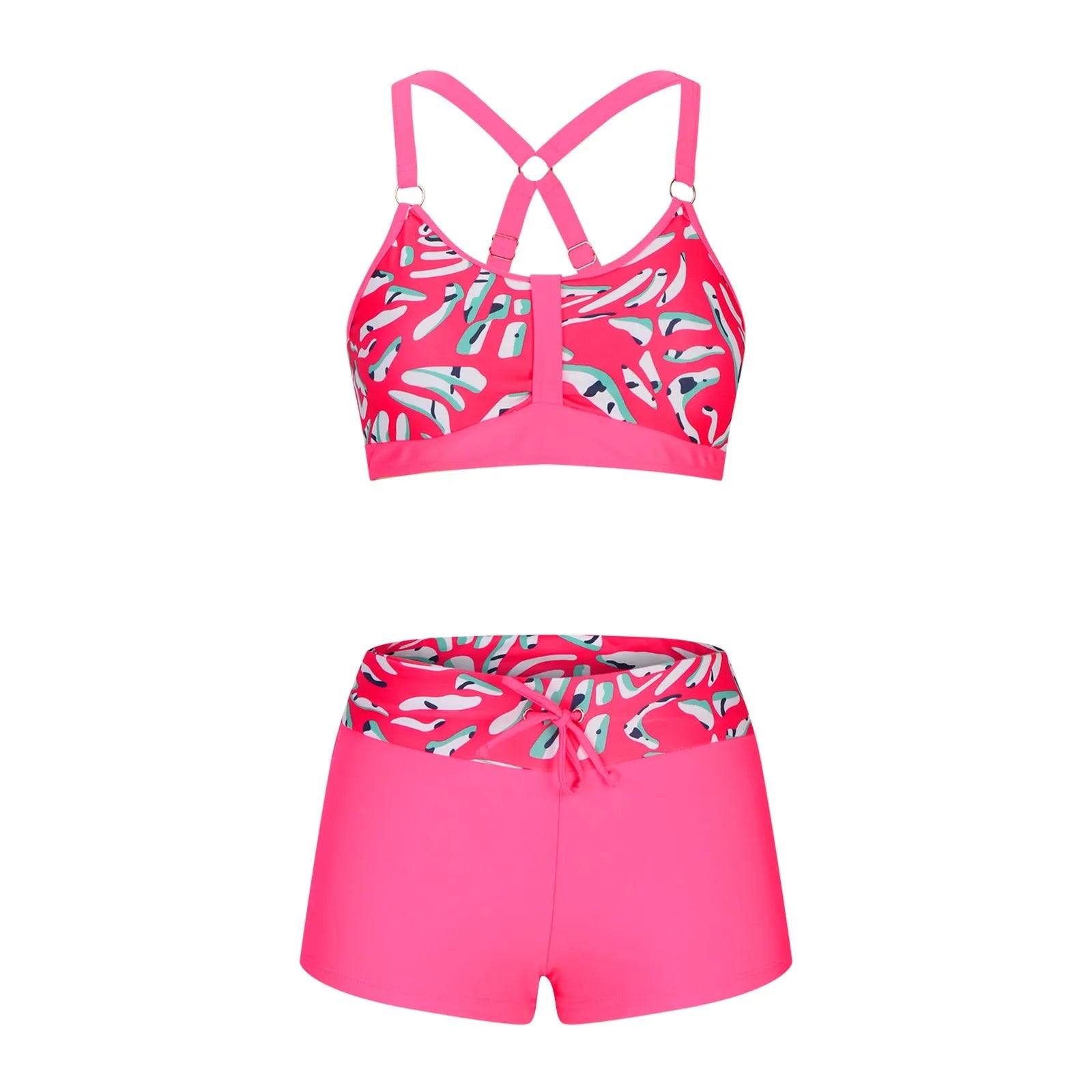 Women's floral print polyester bikini swimsuit in various colours with bra and briefs