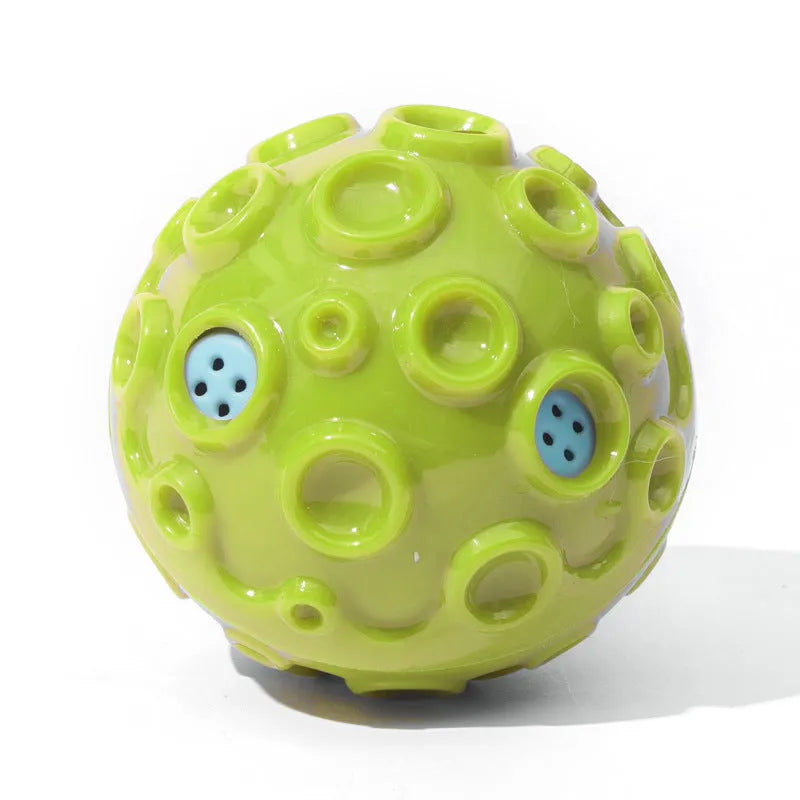 Colourful natural rubber dog toy ball with textured meteorite bumps for aggressive chewers with squeaky sound