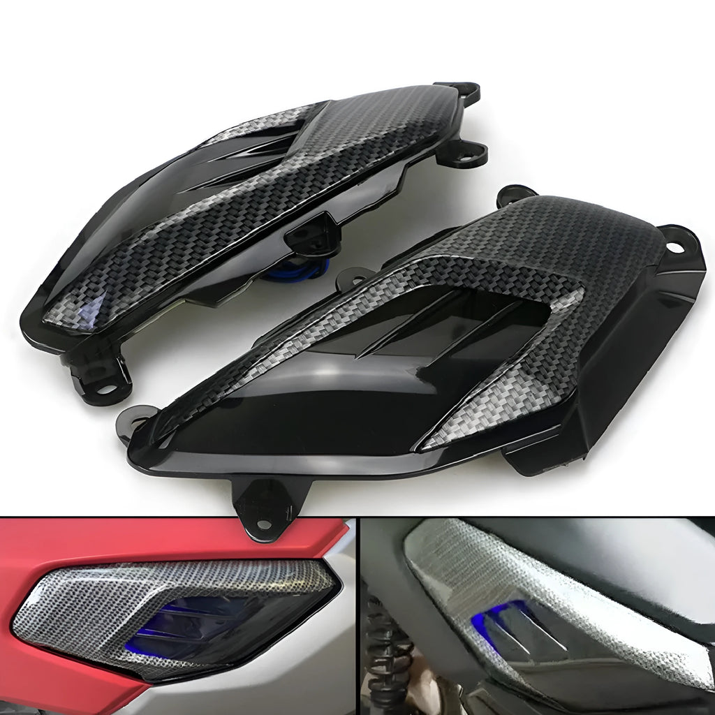 Pair of Yamaha NMAX carbon fibre LED side lamps for 125 and 155 models.