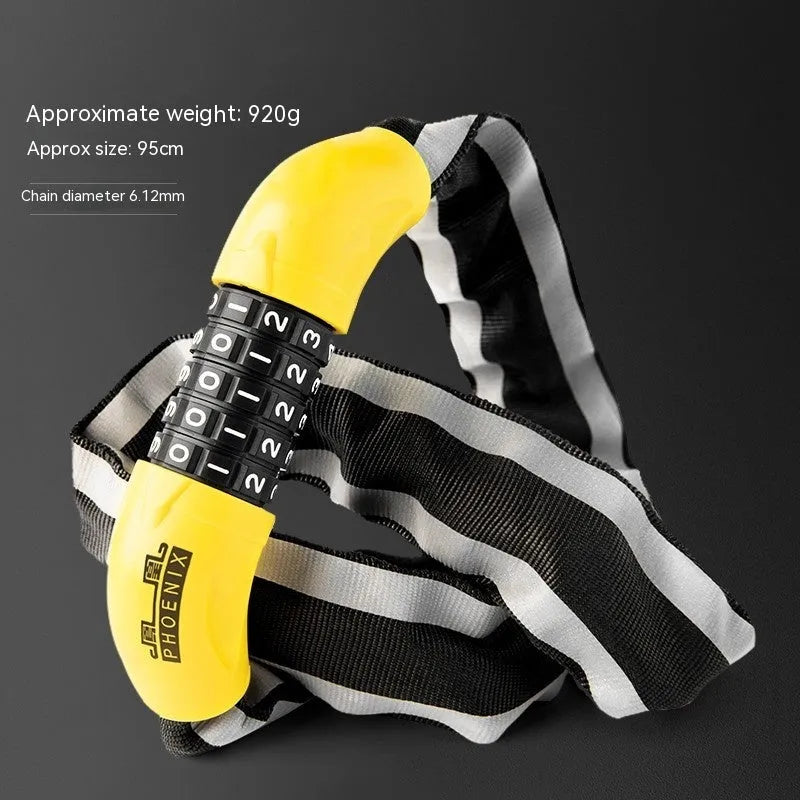 95cm zinc alloy mountain bike chain lock with anti-hydraulic shear resistance in black or yellow