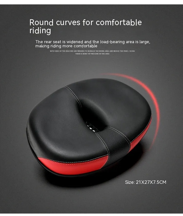 Plus-size thickened bicycle saddle with shock absorber in red, grey or light brown colours